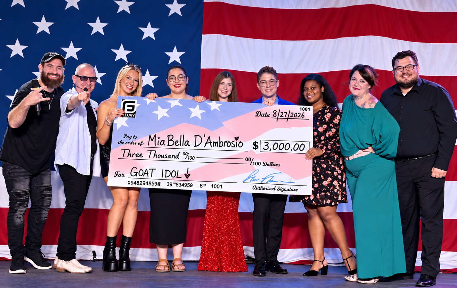 George and contestants celebrate on stage at Goat Idol